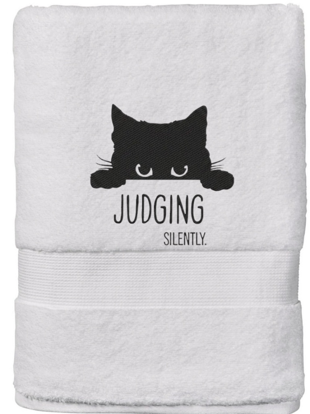 Cat Embroidered Hand Towel Made to order Judging silently. Funny made to order - Picture 1 of 3
